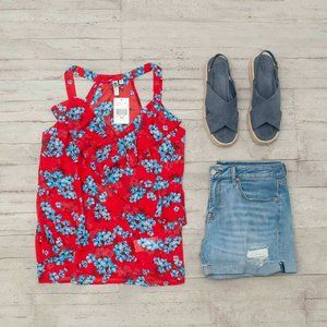 NWT Kut From The Kloth Floral Ruffle Tank Top S